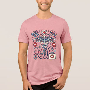 Vintage Medizinischer Caduceus Patriotischer Krank Tri-Blend Shirt
