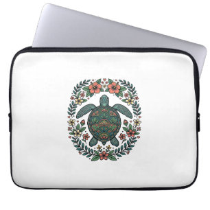 Vintage-Meeres-Schildkröten-Blumen-Vektor-Design_1 Laptopschutzhülle