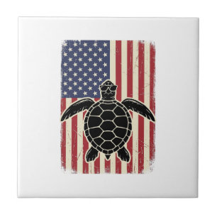 Vintage Meeresschildkröte Amerikanische Flagge Pat Fliese
