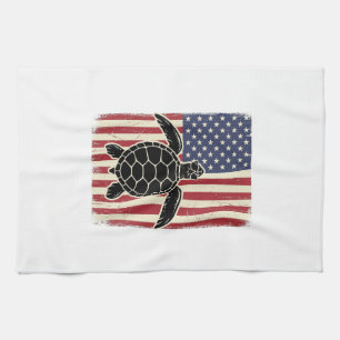 Vintage Meeresschildkröte Amerikanische Flagge Pat Geschirrtuch