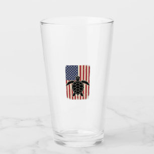 Vintage Meeresschildkröte Amerikanische Flagge Pat Glas