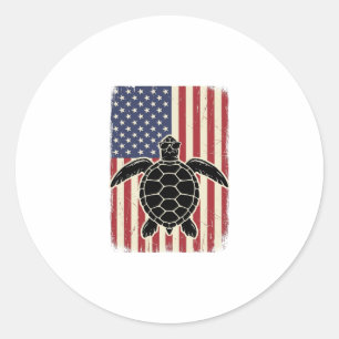 Vintage Meeresschildkröte Amerikanische Flagge Pat Runder Aufkleber