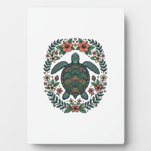 Vintage Meeresschildkröte Floral Vektor Design_1 Fotoplatte
