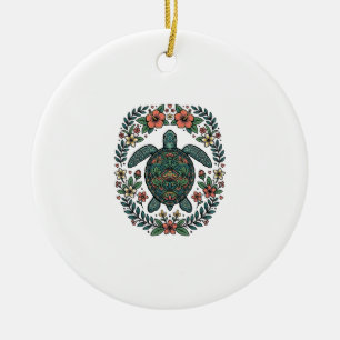 Vintage Meeresschildkröte Floral Vektor Design_1 Keramik Ornament