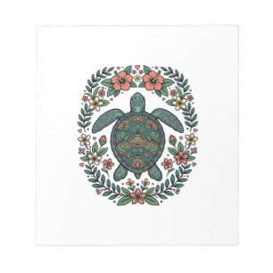Vintage Meeresschildkröte Floral Vektor Design_1 Notizblock