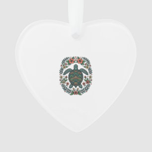 Vintage Meeresschildkröte Floral Vektor Design_1 Ornament