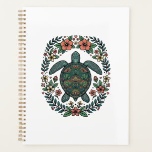 Vintage Meeresschildkröte Floral Vektor Design_1 Planer