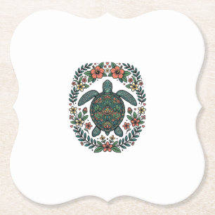 Vintage Meeresschildkröte Floral Vektor Design_1 Untersetzer