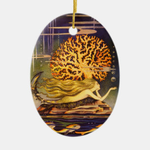 Vintage Meerjungfrau Keramikornament
