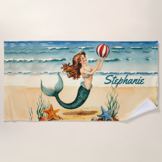 Vintage Meerjungfrau Personalisiert Strandtuch