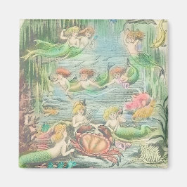 Vintage Meerjungfrauen mit Krebse und Fisch Magnet