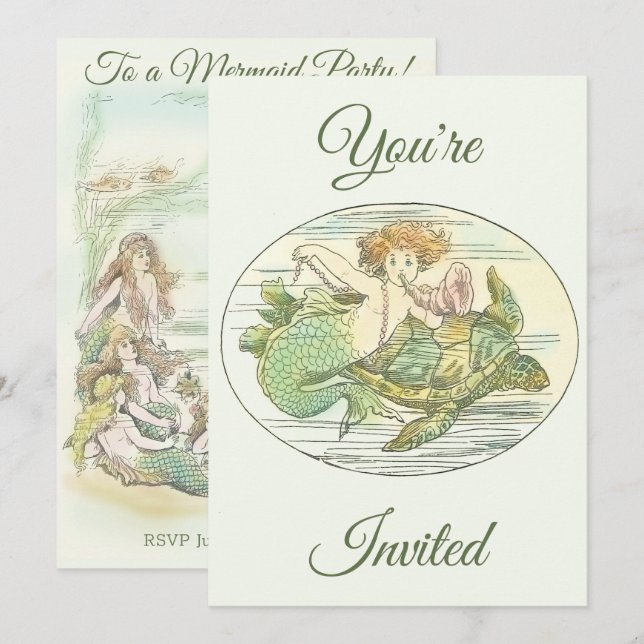 Vintage Meerjungfrauen unter der Party Einladung (Vorne/Hinten)