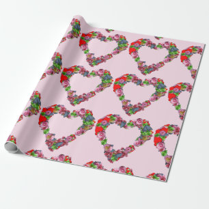 Vintage mehrfarbige Blumen Herz auf rosa Geschenkpapier