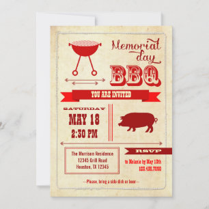 Vintage-„Memorial Day“-BBQ-Einladung Einladung
