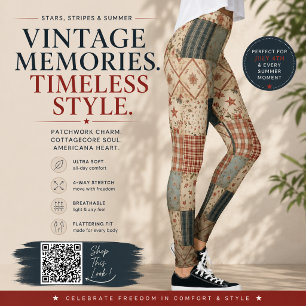 Vintage Memory Quilt Patchwork Cottagecore Türkis Leggings