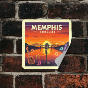 Vintage Memphis Tennessee Quadratischer Aufkleber