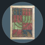 Vintage Menorah, Lichtfestival Happy Hanukkah Runder Aufkleber<br><div class="desc">Vintages Bild religiöser Judaika mit einer antiken Menorah mit Kerzen. Happy Hanukkah Chanukah,  Chanukkah oder Chanuka! Das Festival der Lichter und das Fest der Hingabe ist ein achttägiger jüdischer Urlaub.</div>