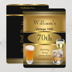 Vintage Mens 70. Geburtstagsparty Gold Bär 1945 Einladung