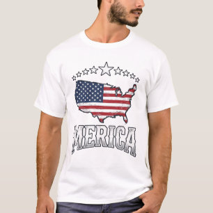Vintage Merica Patriote Drapeau Carte T-Shirt Desi