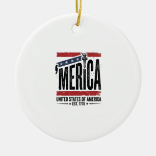 Vintage Merica Patriotisches abgenutztes Shirts-De Keramik Ornament