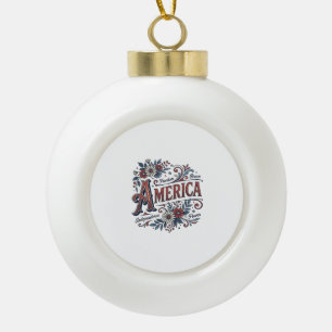 Vintage Merica Patriotisches Blumenhemd-Design_1 Keramik Kugel-Ornament