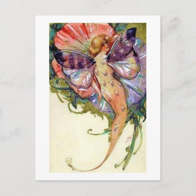 Vintage Mermaid Fairy Postcard Postkarte (Vorderseite)