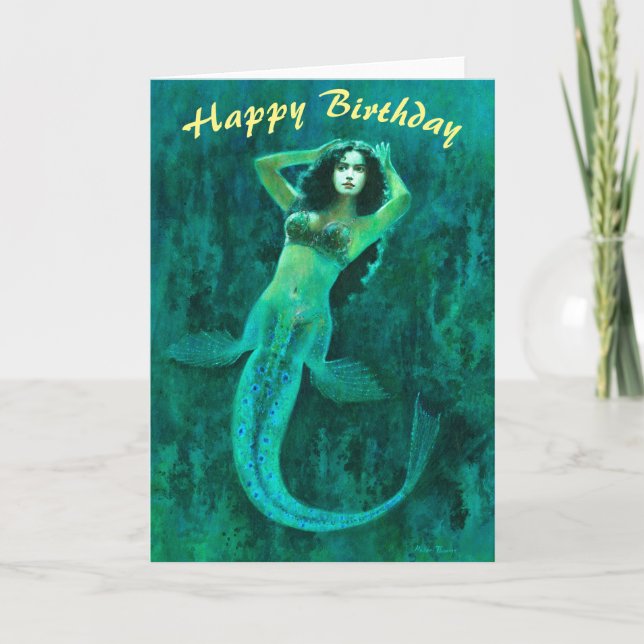 Vintage Mermaid Geburtstagskarte Karte (Vorderseite)