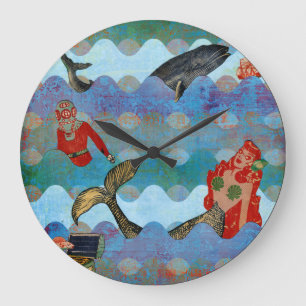 vintage mermaid große wanduhr