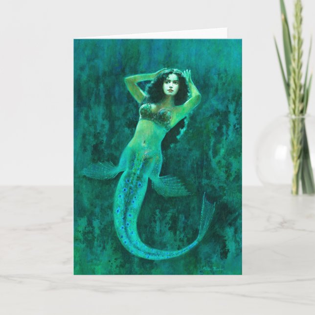 Vintage Mermaid-Grüße-Karte Karte (Vorderseite)