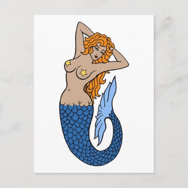 Vintage Mermaid Tattoo Art Postkarte (Vorderseite)