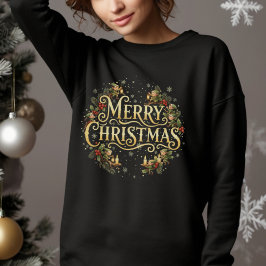 Vintage Merry Christmas Elf Wreath – Holiday Art Sweatshirt