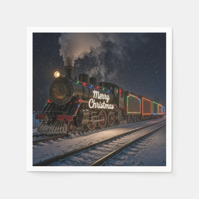 Vintage Merry Christmas Train In Snow Serviette (Vorderseite)