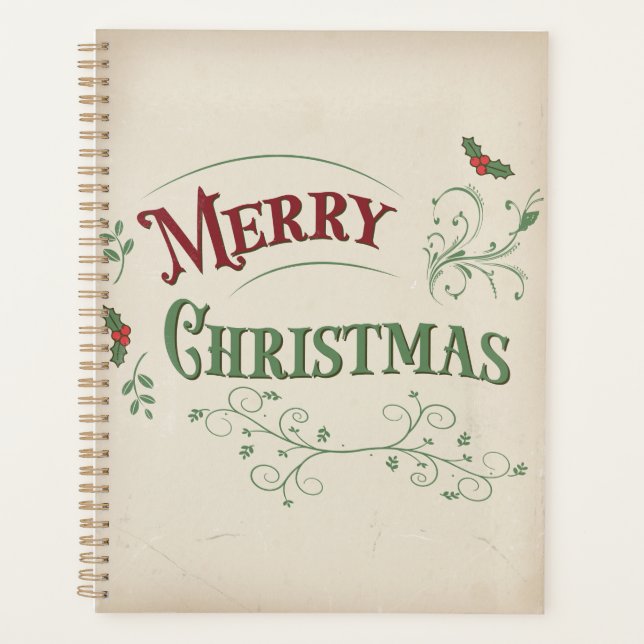 Vintage Merry Christmas Typography Planer (Vorderseite)