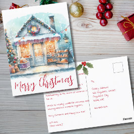 Vintage Merry Christmas Winter Scene Typography Postkarte