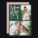 Vintage Merry-Chritsmas, grün und rosa Ankündigung<br><div class="desc">Vintage grafische Typografie in Grün und Rosa,  fröhliche Weihnachtskarte. Teil einer kühnen Ferienkollektion.</div>