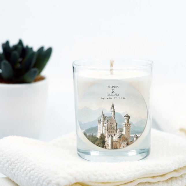 Vintage Messe Burg Rustikale Waldhochzeit Runder Aufkleber (Vintage Fairytale Castle Rustic Forest Wedding Classic Round Sticker)