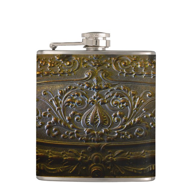 Vintage Metalldekoration elegante, blumengeschmück Flachmann (Vorderseite)