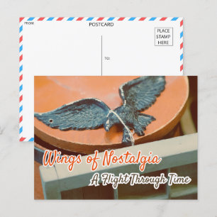 Vintage metallische Vogelfigur Postkarte