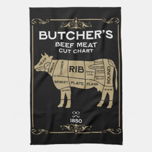 Vintage Metzger Rindfleisch schneiden Geschirrtuch