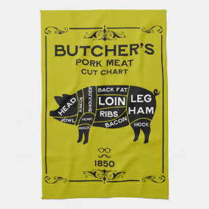 Vintage Metzger Schweinefleisch Schnitt Geschirrtuch