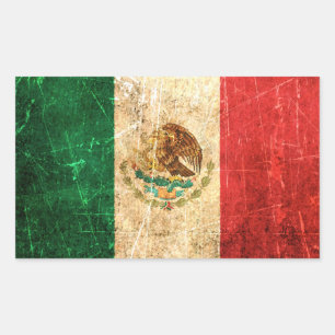 Vintage mexikanische Flagge gekratzt und abgetrage Rechteckiger Aufkleber
