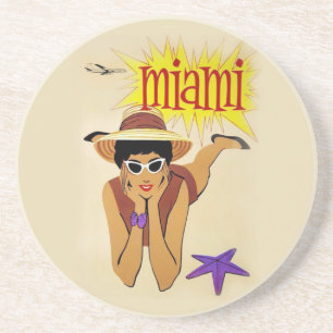 Vintage Miami Beach Sandstein Untersetzer