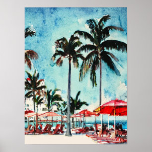 Vintage Miami Fl Aquarellmalerei Poster