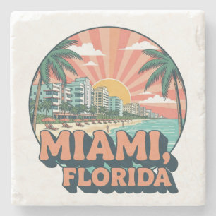 Vintage Miami Florida 80er Jahre Kunst Reise Logo Steinuntersetzer