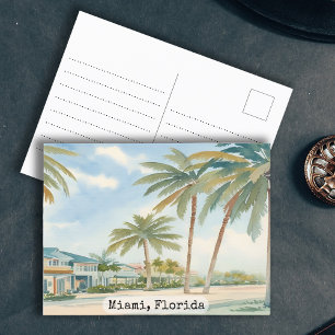 Vintage Miami Florida Aquarell Postkarte