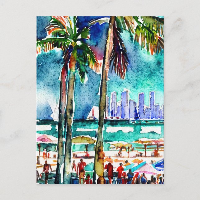 Vintage Miami Florida Aquarellmalerei Postkarte (Vorderseite)