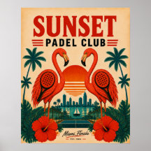 Vintage Miami Padel Club Retro Flamingo Plakat