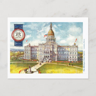 Vintage Michigan-Hauptstadt mit Siegel Postkarte