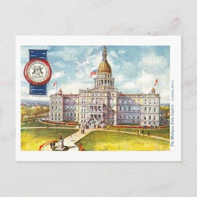 Vintage Michigan-Hauptstadt mit Siegel Postkarte (Vorderseite)
