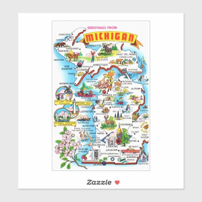 Vintage Michigan-Karte Aufkleber (Blatt)